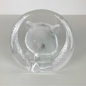 Mats Jonasson Paperweight Bear Cub Sweden Signed Lead Crystal Vtg Nature Animal